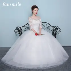 Fansmile 2019 три четверти Тюль Mariage Vestido De Noiva кружева свадебное платье на заказ Плюс Размер свадебное платье FSM-420F