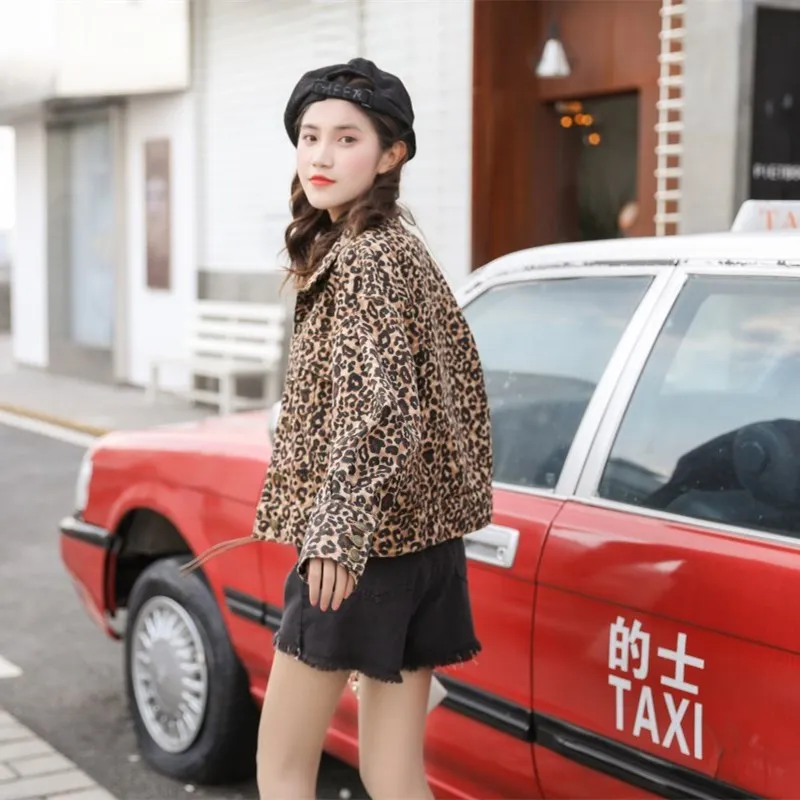 Very best Flectit Women Leopard Denim Jacket Loose-Fit Long Sleeve Bomber Jackets Vintage Animal Print Jeans