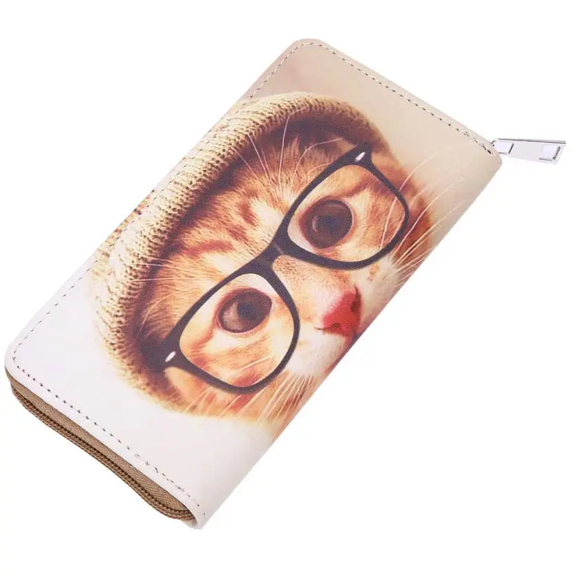 

XINIU Women Leather 3D Animal Woman Bag Zipper Long Wallet Purse Card Holder Multi-function Phone Bag Monedero Gato