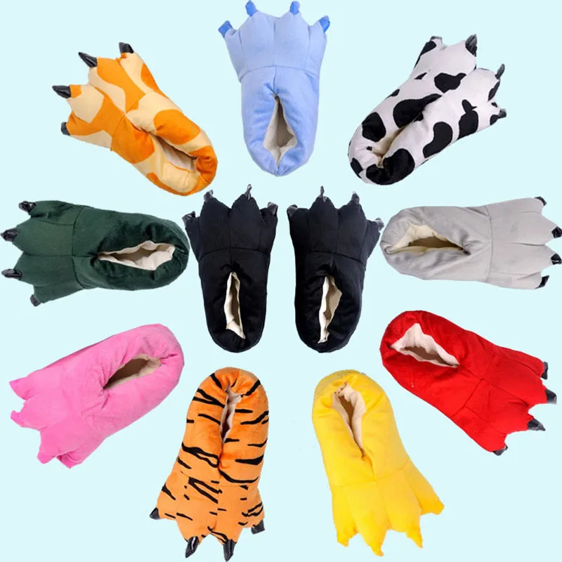 

Cheap Soft Animal Paw Unisex Slippers Cartoon Character Cosplay Monster Claws Slippers Plush Winter Warm Home Indoor Slippers