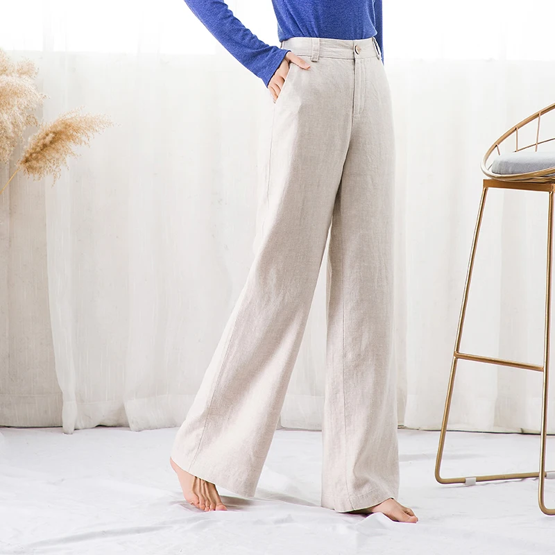 

Korean Style Summer Spring 2019 Women Wide Leg High Waist Beige White Black Linen Pants , Casual Vintage Womens 3xl 4xl Trousers