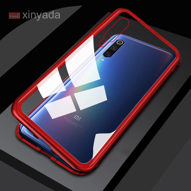 Металлический магнитный чехол для Xiaomi mi 9 SE mi 9 mi 8 mi 8 Lite, магнитный бампер - Цвет: red clear