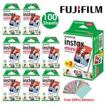Fujifilm instax mini filme branco, 10 20 40 60 80 100 folhas para fuji instant photo camera mini 9 adesivos gratuitos 11 8 7s 70 +