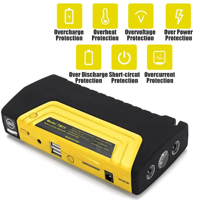 68800 mAh 12 V 600 A Multi-function Jump Starter USB Portable Power Bank Car Battery Booster Charger Starting Device
