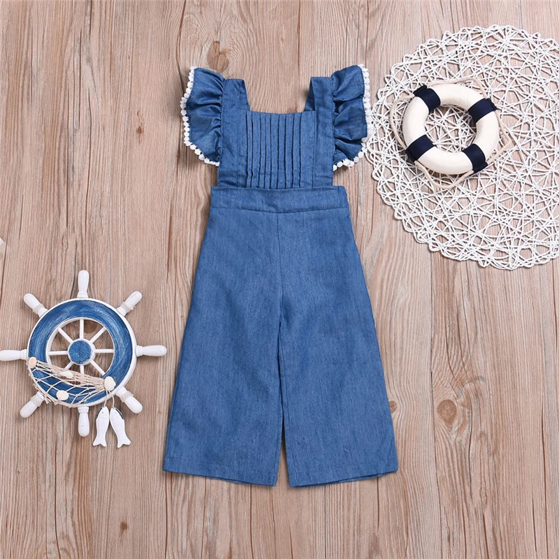 

Newborn Infant Baby Girl Fashion Solid color sleeveless Denim Romper Bodysuit Jumpsuit Outfits Clothes