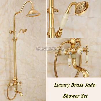 Online Hot Luxury Brass Jade Rainfall Shower Set Bathroom Shower Faucet 8