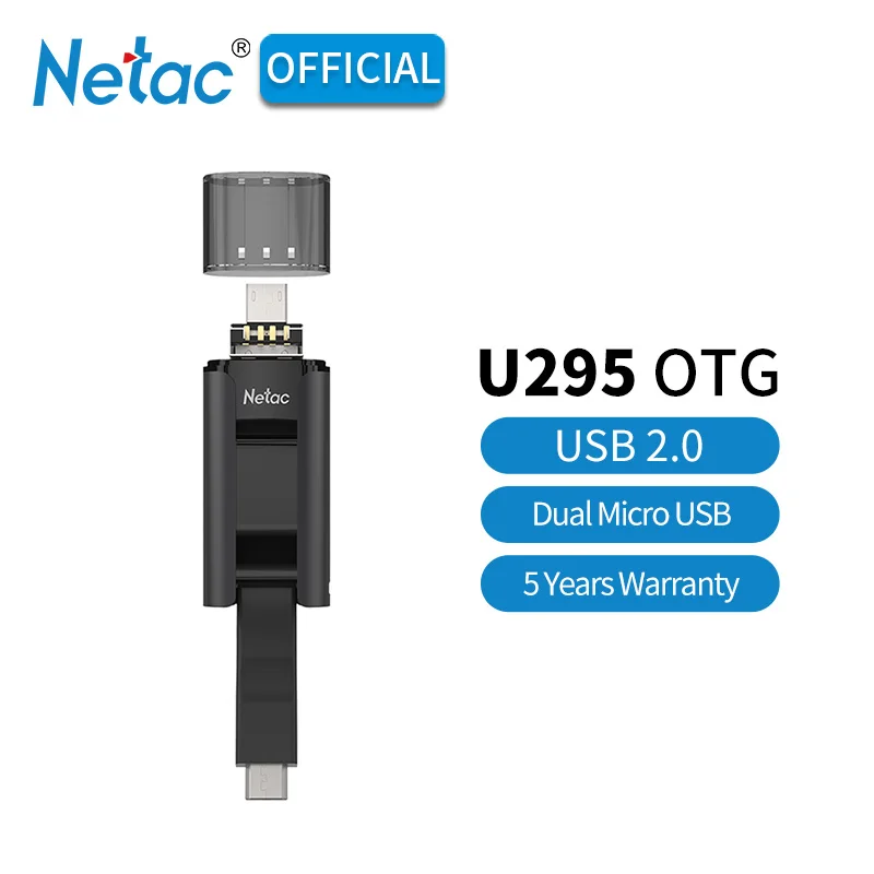 Netac U295 двойной Micro usb зарядка флэш-накопитель черный 16 ГБ 32 ГБ 64 ГБ USB 2,0 флэш-диск USB2.0 OTG Флешка для Android телефона ПК - Цвет: Netac U295 U Disk