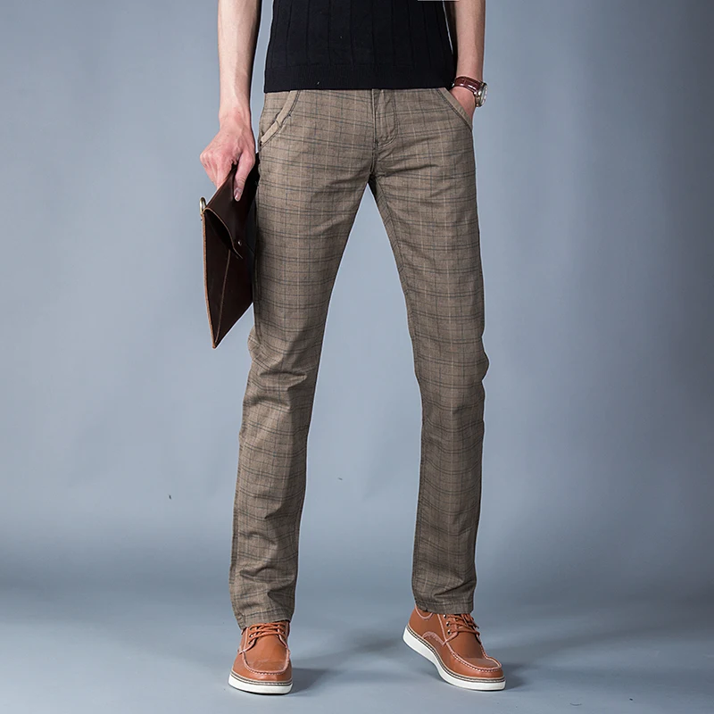 2016 New Arrival Fashion New Full Cotton plaid pant men's color coffee