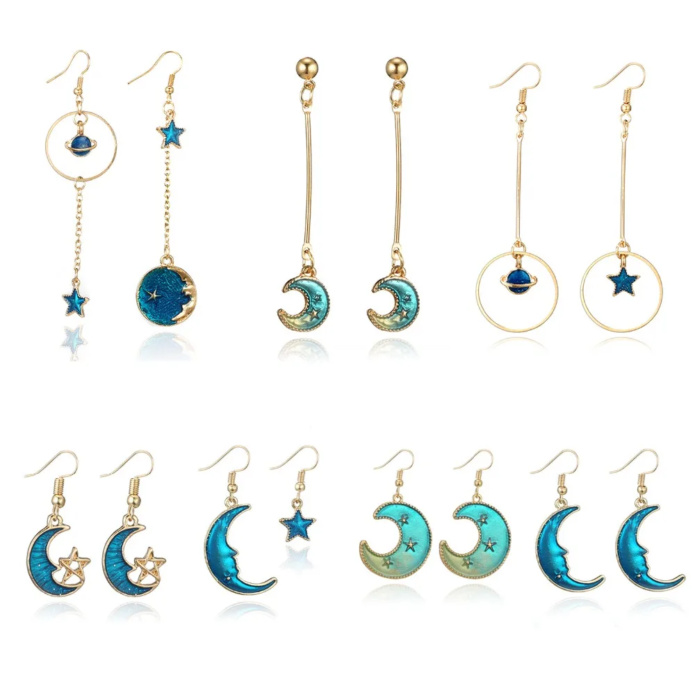 

2018 New Bohemia Geometric Star Moon Earth Earring Elegant Drop Dangle Earrings for Women Fashion Earring Jewelry Accessories