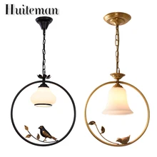 Huiteman Black Pendant Lights Indoor Balcony Loft Glass Home Hanging Lighting Modern Kitchen Parlor Gold Birds LED Pendant Lamps