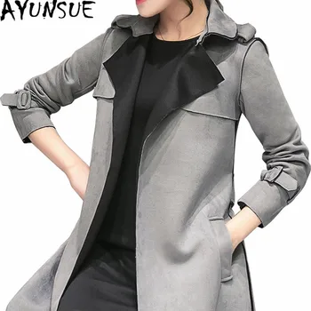 

AYUNSUE Women's Windbreaker Trench Coat With Belt Korea Style Slim Grey Coats Spring Autumn Trench Coat Para As Mulheres WXF112