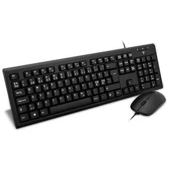

V7 Wired Keyboard and Mouse Combo – NORD, Standard, Wired, USB, QWERTY, Black, Mouse included