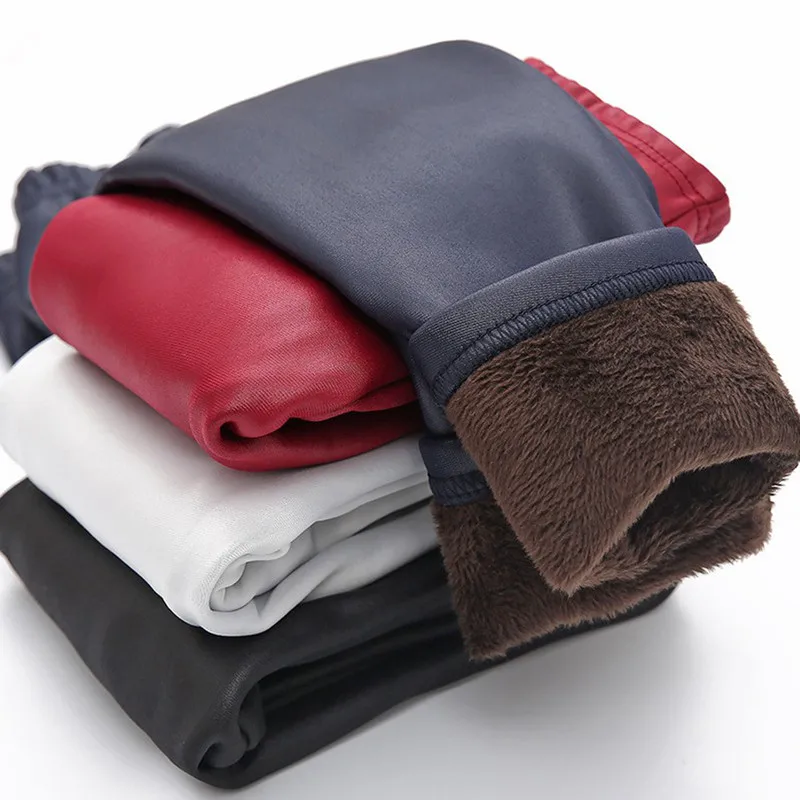 

High Quality Girls PU Girls Leggings Winter Kid Imitation Leather Thick Velvet Pants Boys Warm Trousers Baby Children Legging