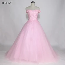 JIERUIZE Pink Vintage Lace Appliques Cheap Wedding Dresses 2018 V-neck Off the Shoulder Bridal Gowns vestidos de novia