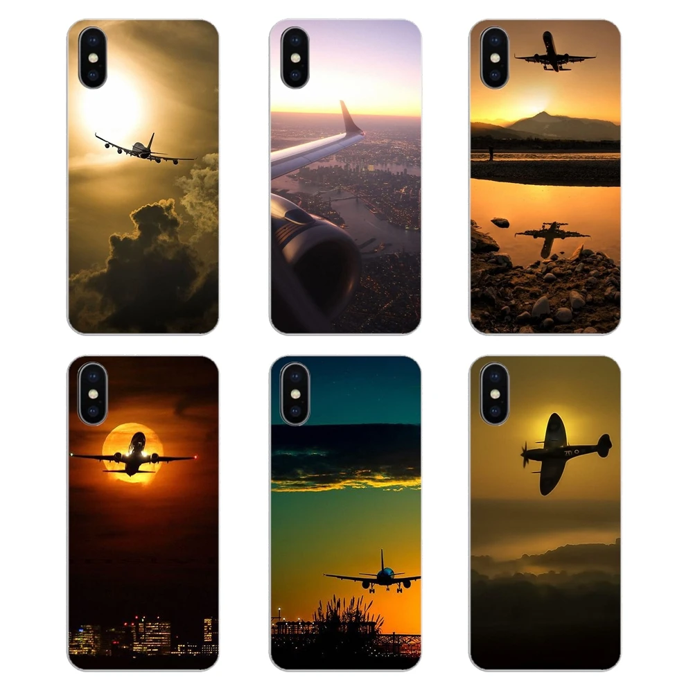 Silicone Phone Skin Cover Plane With Sunset Glow Theme Poster For Samsung Galaxy A5 A6 A7 A8 A9 J4 J5 J7 J8 2017 2018 Plus Prime |