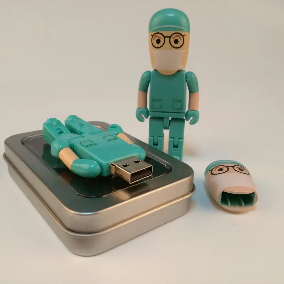 

Cartoon doctor usb 2.0 memory flash pen drive with metal box packing