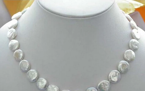 

huij 004562 17INCH 14MM WHITE COIN FRESHWATER PEARL NECKLACE 925SILVER