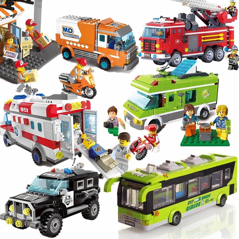 City Wrecker Police Sanitation Ice Cream Car Truck Building Blocks Sets Bricks Kids Toys Marvel Compatible Legoed City Friends