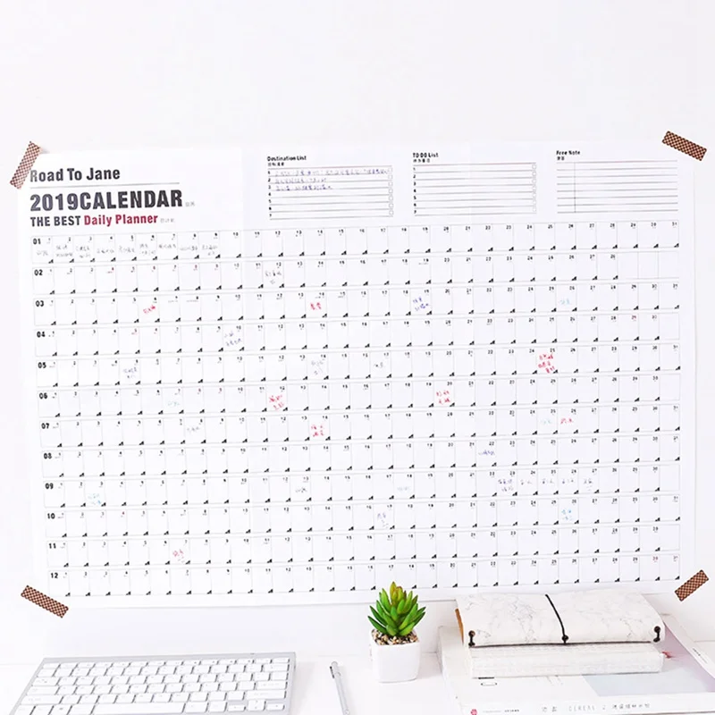 

1Piece Creative 2019 Annual Plan Paper Calendar Daily Study Schedule Memo Students Stationery Office School Supplies 76*52cm