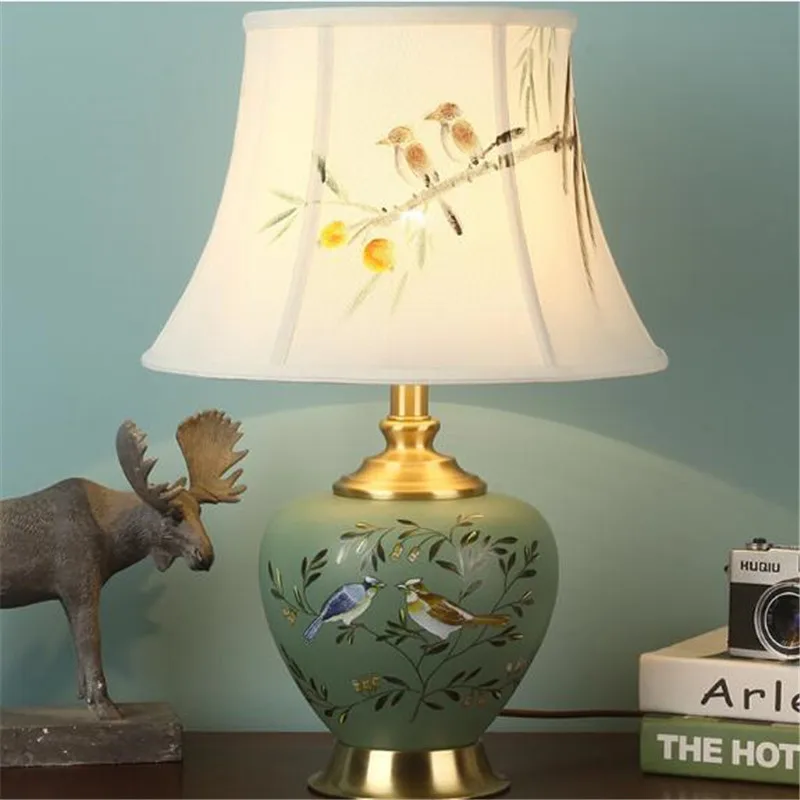 Винтажный Ретро американский кантри птицы керамика Led E27 диммер настольная лампа для гостиной спальни прикроватные Свадебные деко H 50 см 1660