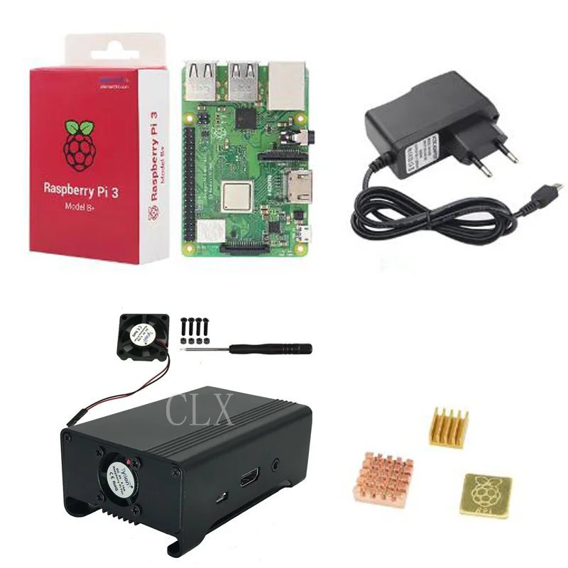 Raspberry Pi 3 Model B +/3 стартовый комплект + металлический корпус + вентилятор + адаптер питания + радиатор для RPI 3/3b +