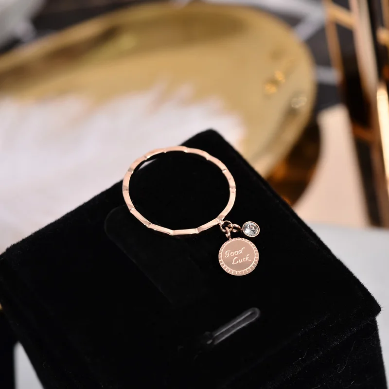 YUN RUO модное круглое Кристальное кольцо на удачу розового золотистого цвета женский подарок вечерние ювелирные изделия из титана и стали высокое качество никогда не выцветает