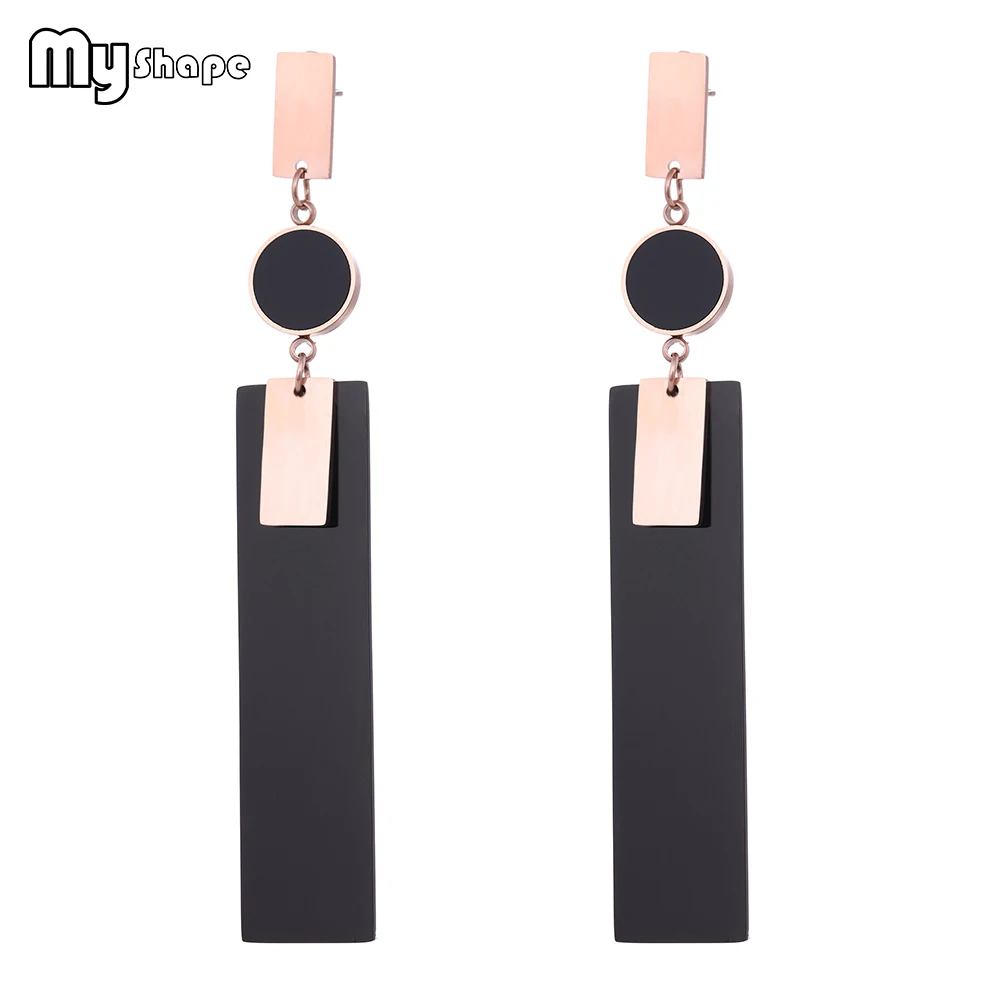 

My Shape Black Strip Stainless Steel Long Earrings Geometric Square Drop Earrings Jewelry Women Female Gifts Bijoux Brincos 2019