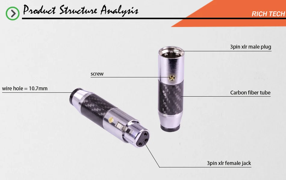 1 компл. Роскошные углеродного волокна XLR провода разъем 3PIN XLR микрофон штекер мужской женский адаптер микрофон с родиевым покрытием