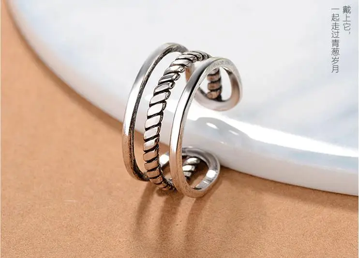Богемное винтажное 925 пробы Серебряное многослойное кольцо для женщин модное массивное ювелирное изделие регулируемое кольцо на палец подарки для девочек