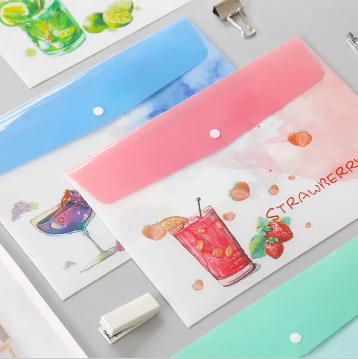 

Cartoon fruit & cat A4 closure folder document insert file data notebook book cover holder clip school office organizer X005
