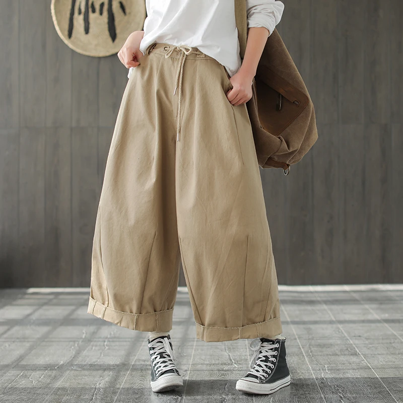 

Spring Jeans Retro Women Large size Loose Denim Pants New Drawstring pocket Cuffs Female Casual Denim Trousers 2019