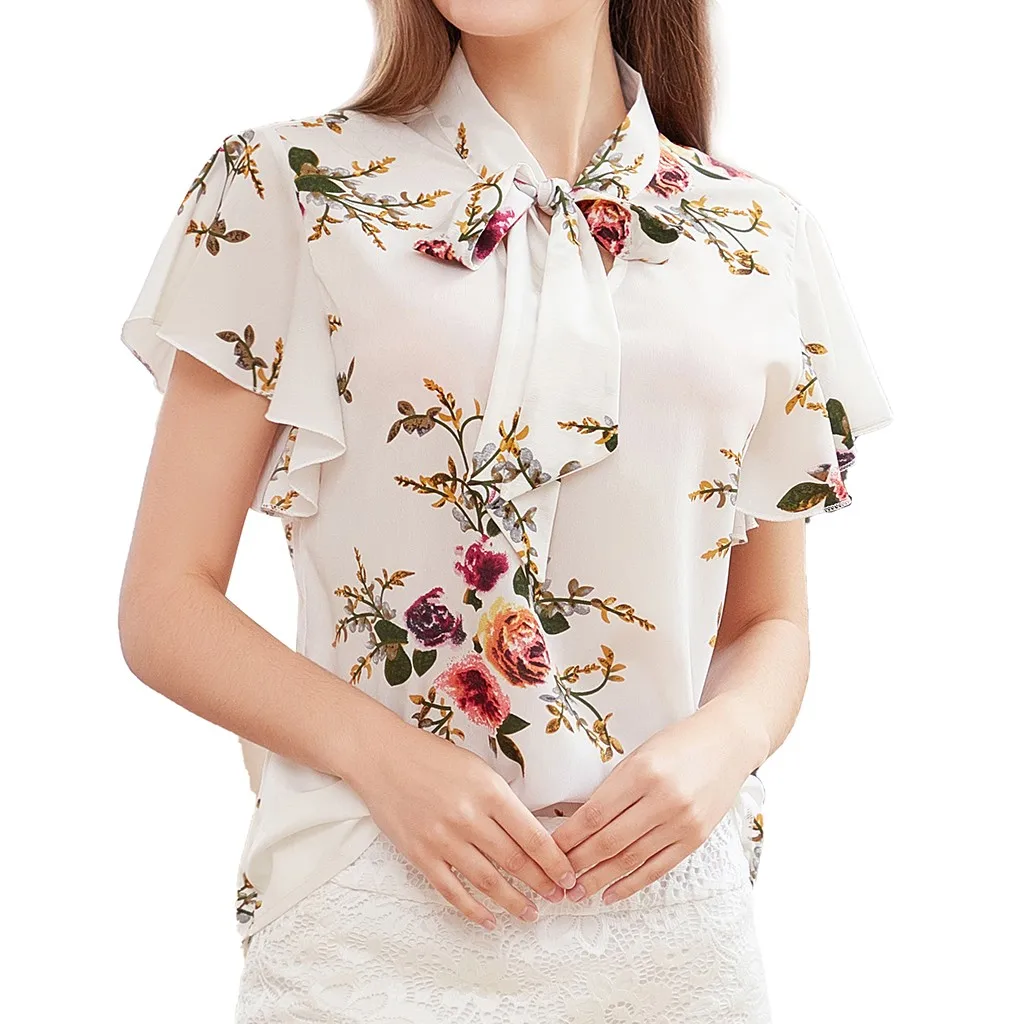 Best Sell Women Short sleeve Bow-Knot Neck Printing Shirt Casua Print Top Loose Printed Funny t shirt For Lady Femme Top Best Sell Women Short sleeve Bow-Knot Neck Printing Shirt Casua Print Top Loose Printed Funny t shirt For Lady Femme Top