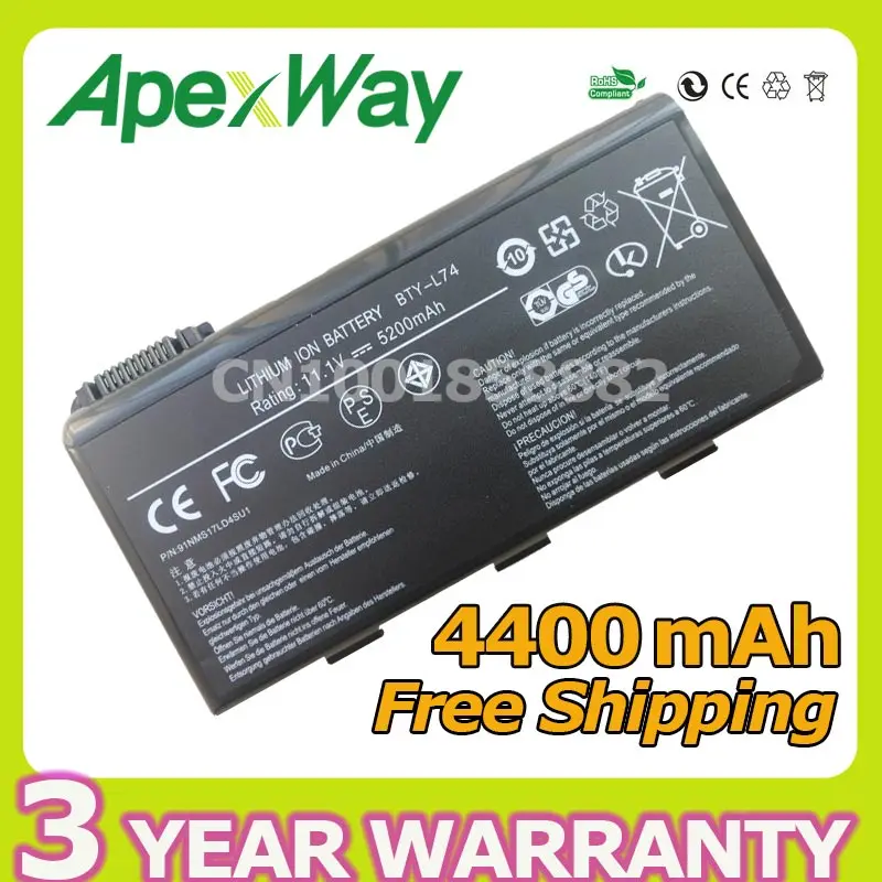 Meilleur Apexway 4400 mah BTY L74 Batterie D ordinateur Portable Pour MSI L74 L75 A5000 A6000 CX500 CX500DX CX705X CX623 EX460 EX610 CX700 CX620