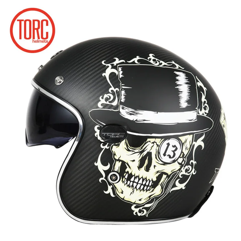 TORC карбоновый Ретро мотоциклетный шлем с кожаной подкладкой, встроенные линзы с глазным канавком, винтажный шлем ECE proven capacete torc - Цвет: Brooke