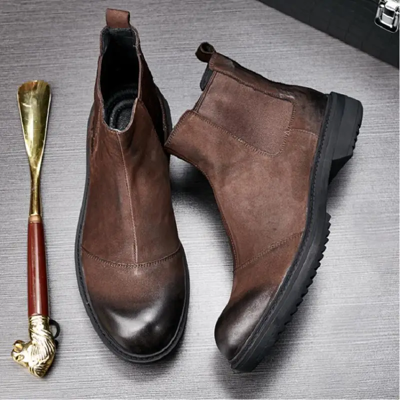 Leder Vintage Bota Luxus Masculina N Schwarzes Stiefel Stil Chelsea Qualität brown Business Männer Marke Schuhe Casual Top Mycolen 05Uy4Z0