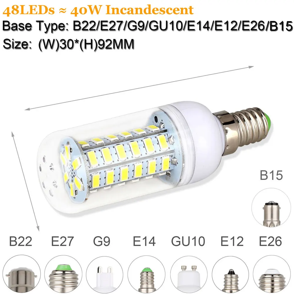 Мини светодиодная лампа «Кукуруза» E27 E14 B22 штык SMD 5730 чип 24/36/48/56/69/72 светодиоды 220V Светодиодный светильник 360 Угол луча мы осуществляем прямую светильник - Испускаемый цвет: 48LEDs