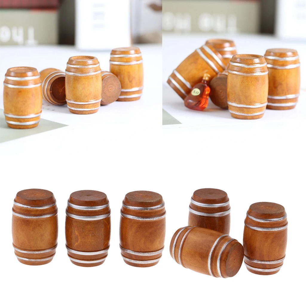 6 Pcs 1/12 Dollhouse Furniture Doll house Miniature Beer Barrel Cask Model Room Accessories Simulation Toys dolls accessories