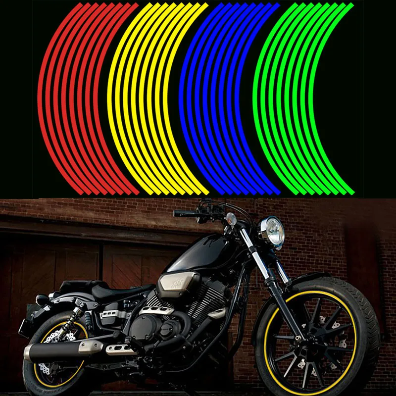 

17 18 inch Motorcycle Reflective Sticker Auto Decor Tire Rim Wheel Stickers on Car 16 Strips Tape Safety Reflector