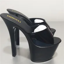 Женские летние шлепанцы на платформе и высоком квадратном каблуке 17 см тапочки на высоком каблуке 7 дюймов танцевальная обувь на платформе