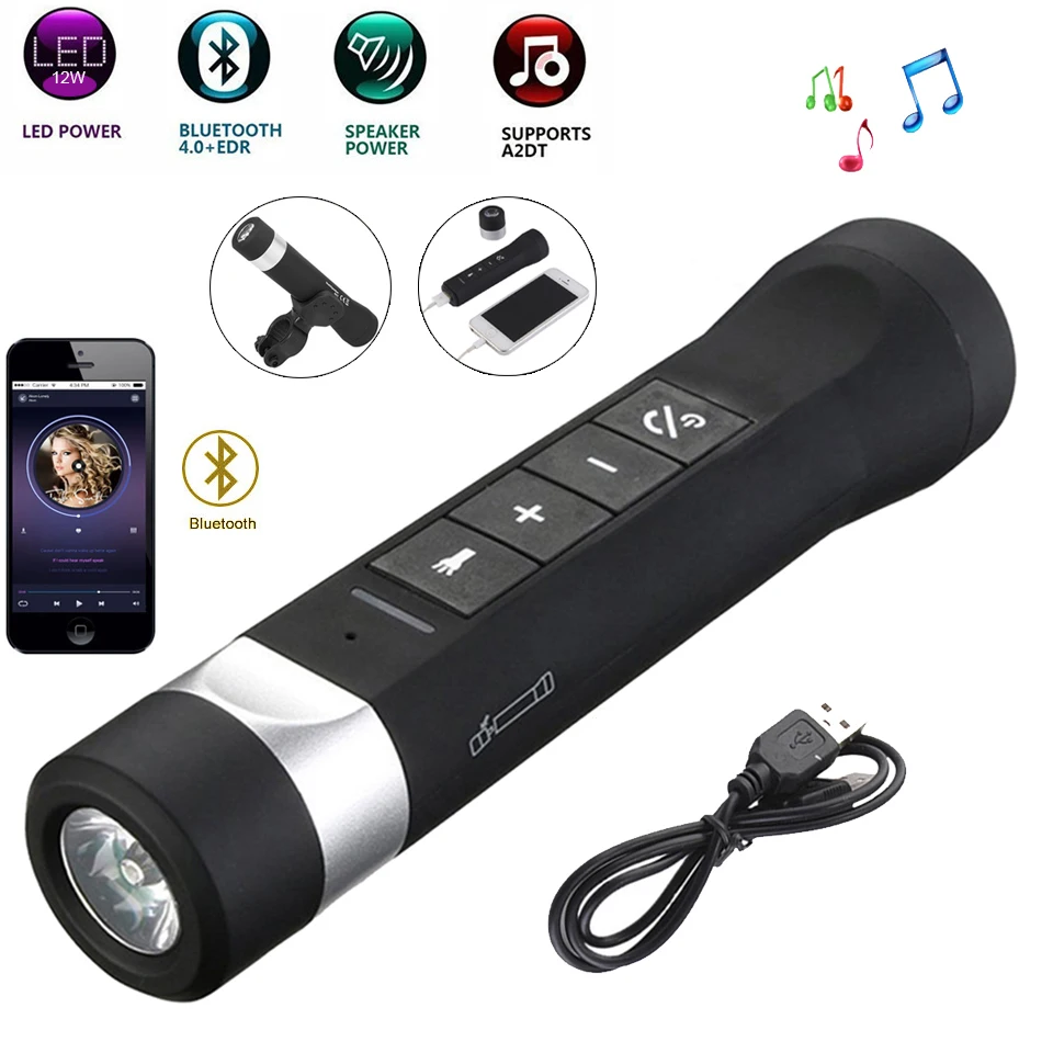 

Led bicycle Torches Flashlight portable PowerBank 18650 battery Bluetooth loundSpeaker Multifunction MP3 FM USB lantern light