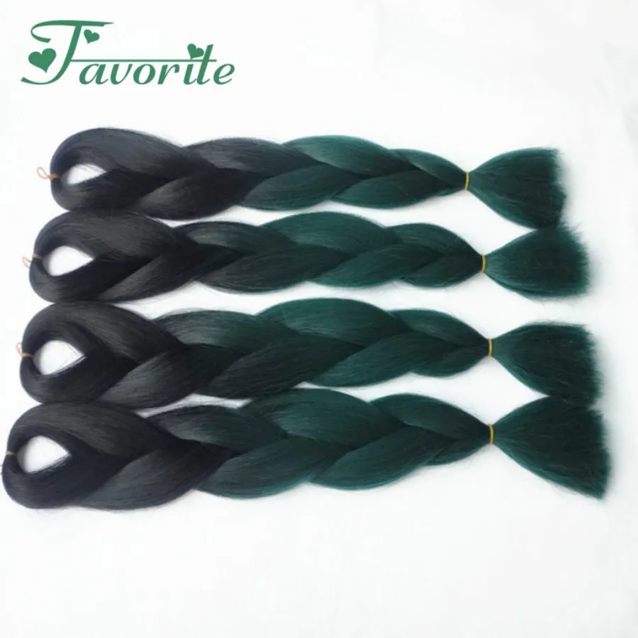 FREE SHIPPING (3-10ppacks/lot) 24 100g COLORED OMBRE green braiding hair/synthetic 2 tone green braids black + dark green color