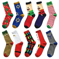 Рождественская серия, зимние хлопковые длинные носки унисекс для мальчиков, носки в полоску с рисунком дерева, бороды, солдата, эльфа, в