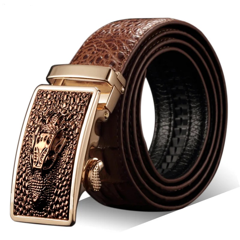 New Ceinture homme Luxury brands Men's leather belt Gold Alligator belt men's belt wholesale automatic buckle Black coffee belt