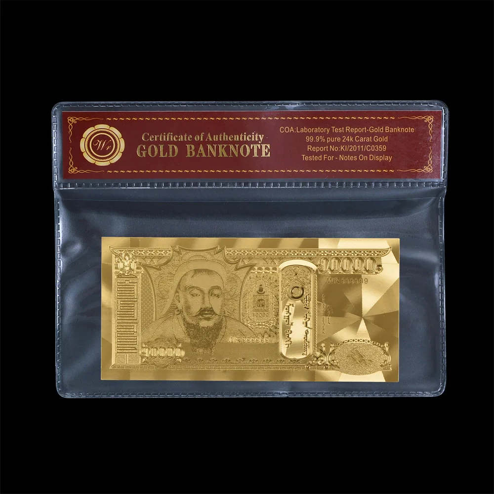 Wr Promotional Gift Gold Mongolia Banknote 10000 Montu For Gold Foil