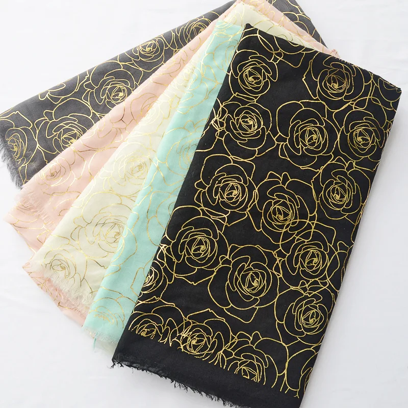 

2019 New Scarf Hot Stamping Rose Printing Solid Color Scarf Spring and Summer Thin Long Cotton Linen Scarf