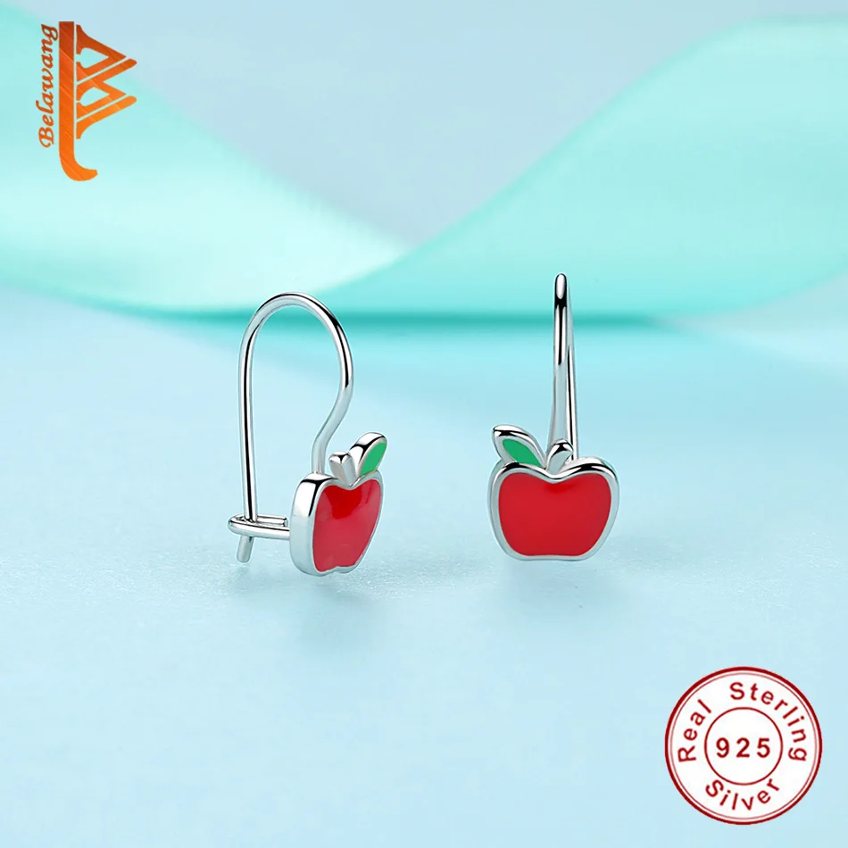 BELAWANG женские модные милые красные эмалированные серьги-гвоздики с яблоком, женские 925 пробы серебряные серьги для девочек