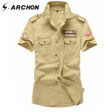 S. ARCHON Летняя Повседневная Военная рубашка с коротким рукавом мужская хлопковая дышащая тактическая армейская рубашка быстросохнущая фитнес-рубашка размера плюс
