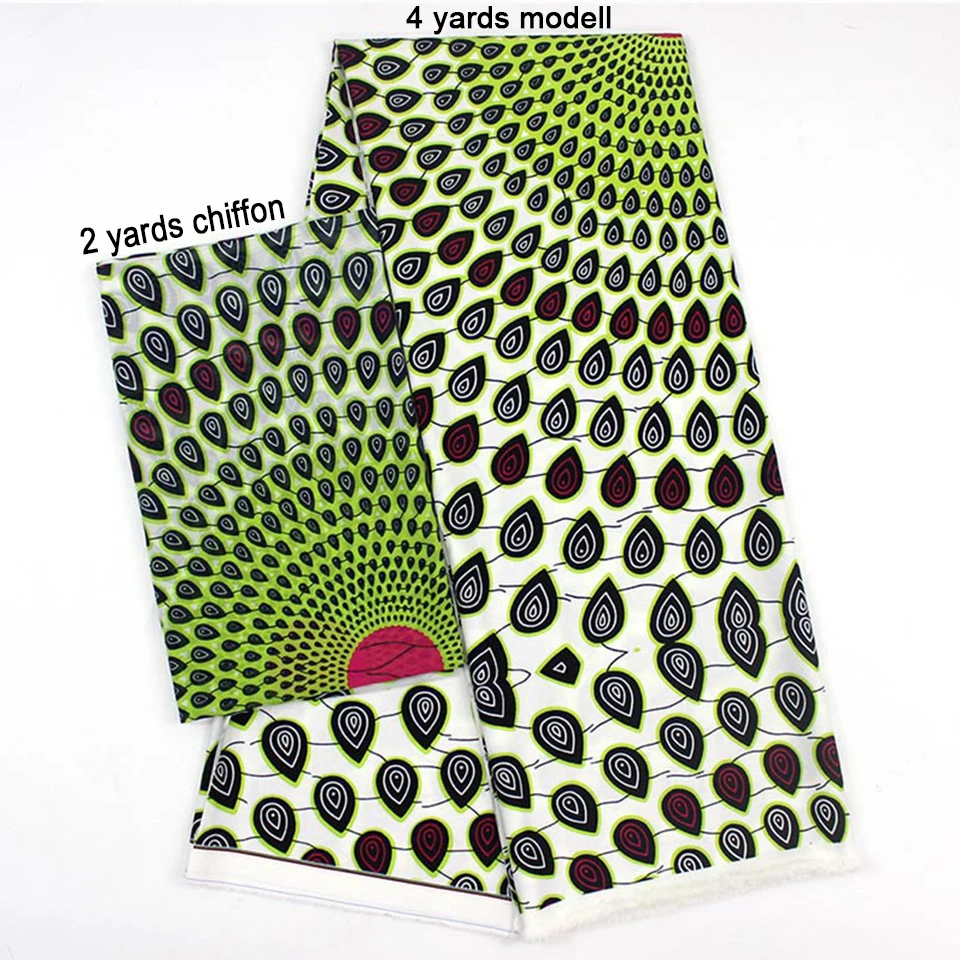 

2 Pcs Set 4 Yards African Ankara Prints Modell Material & 2 Yards Chiffon Ankara Silk/ Chiffon Fabric YBXM-4