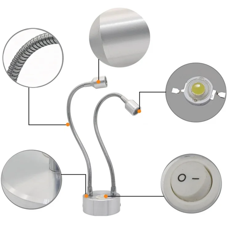 10-50 см 2 Вт/6 Вт подзарядка 2 головы гибкая трубка Светодиодная батарея точечная лампа, беспроводной Угол регулировки изменения двойной головкой шланг счетчик лампа
