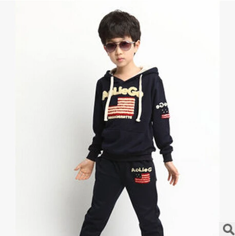 Дети Осень хит сезона хлопковые полотенца вышитые костюм для мальчиков и девочек в Корейском стиле комплекты для детей костюм для мальчика - Цвет: Черный